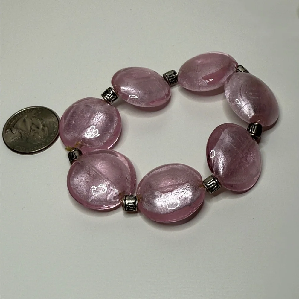 Elegant Pink glass frosted discs Beaded stretch Bracelet so pretty